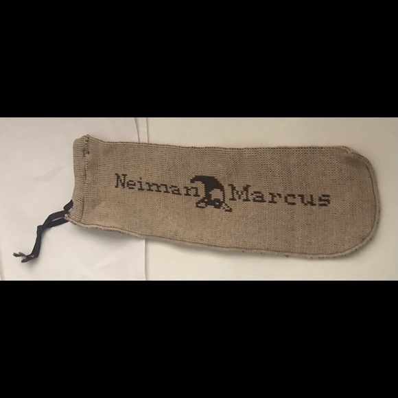 New Neiman Marcus Knit Shoe Bags Travel Beige Blue - Picture 5 of 16